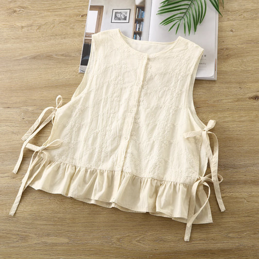 Floral Whimsy Embroidered Vest (Beige)