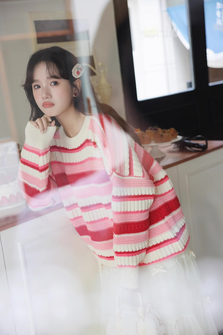 Strawberry Cheesecake Stripe Sweater (Pink/Cream)