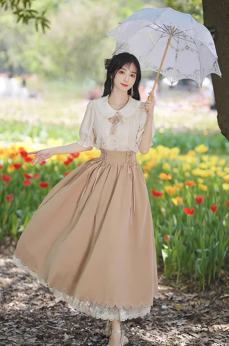 Evergarden Short Sleeve Blouse & Skirt Set (7 Colors)