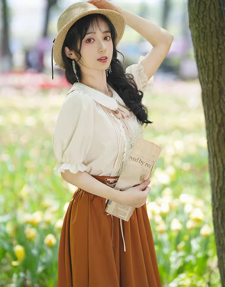 Evergarden Short Sleeve Blouse & Skirt Set (7 Colors)