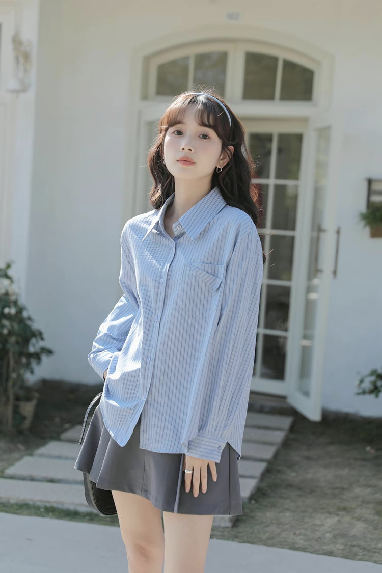 Boyfriend Stripe Button Up Shirt (2 Colors)