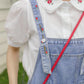 Rosy Days Embroidered Short Overalls (Light Denim)