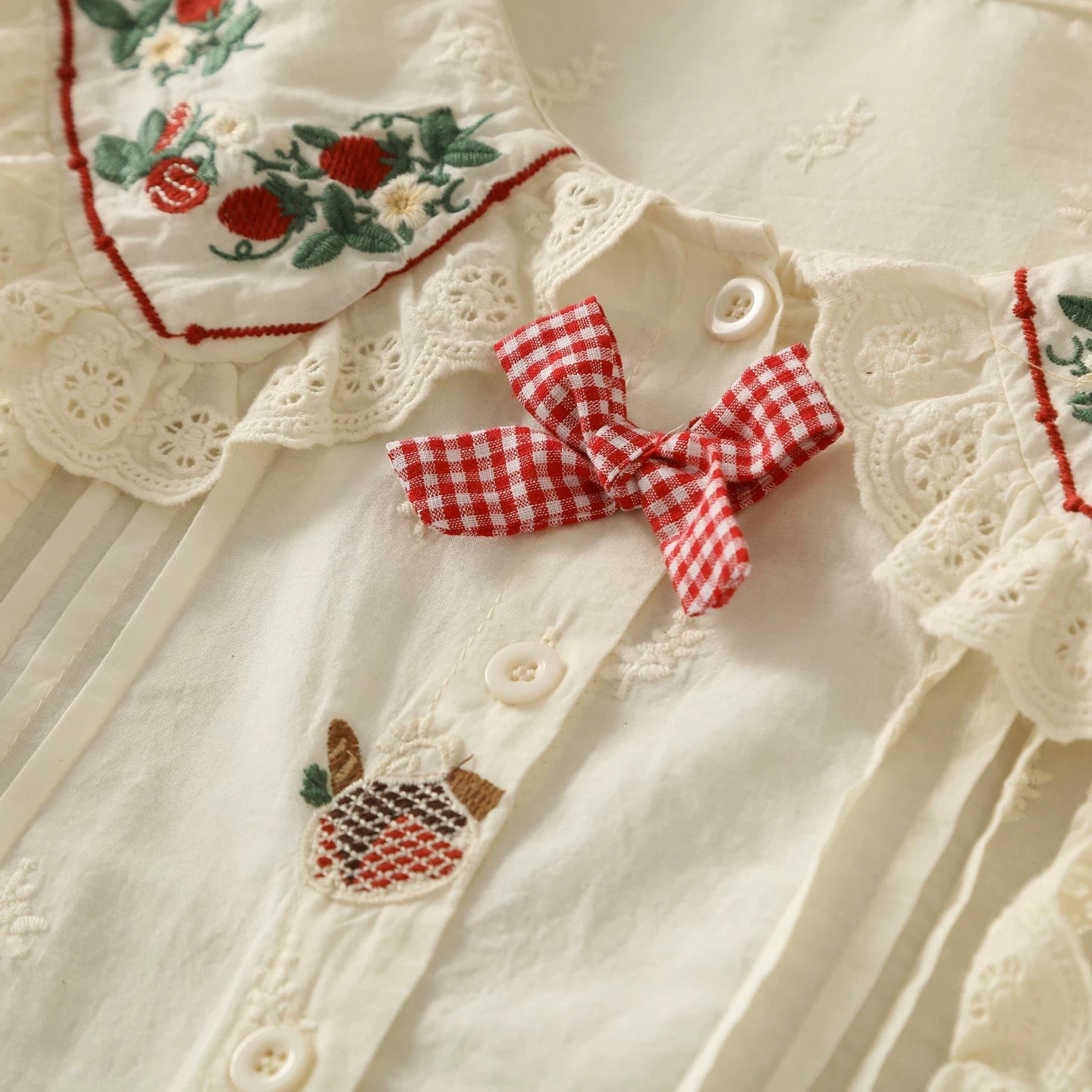 Strawberry Picnic Embroidered Blouse (2 Colors)
