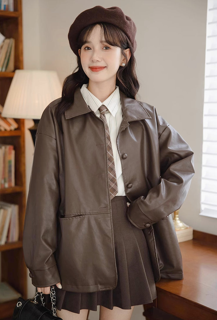 Pleather Worker Jacket (Mocha)