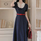Miss Americana Polka Dot Midi Dress (Navy)