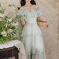 Garden Fairy Tiered Cold Shoulder Midi Dress (Mint Green)