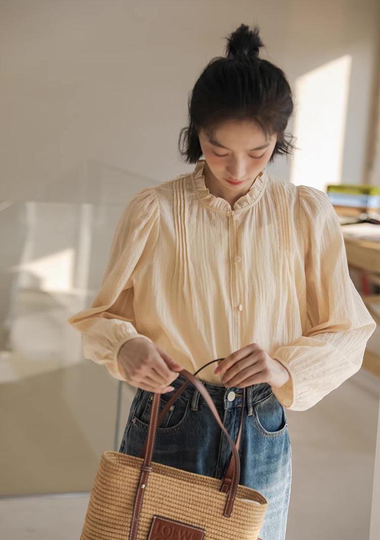 Frilly Collar Blouse (Yellow Beige)