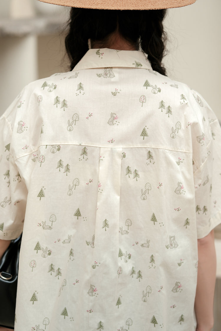 Boyfriend Forest Bunny Button Up Shirt (Beige)