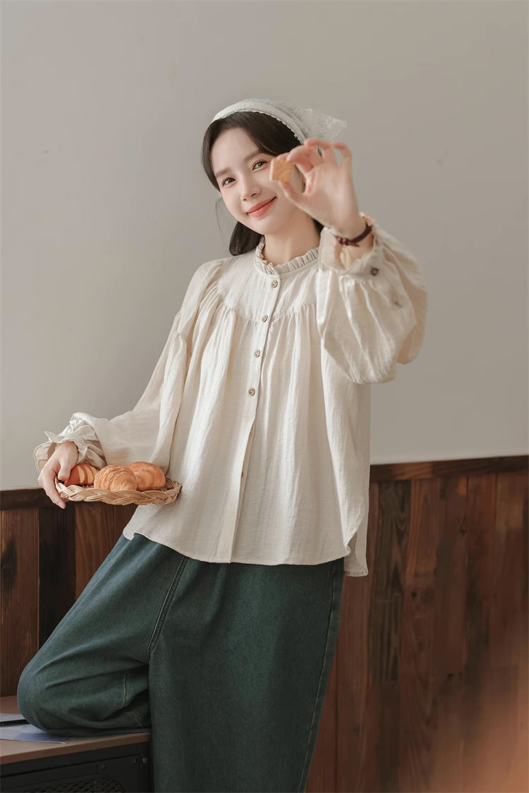 Marshmallow Puff Sleeve Blouse (Beige)