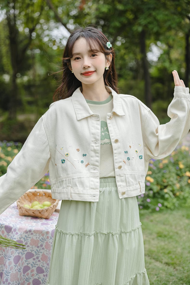 Flowers In The Wind Denim Jacket (Cream)