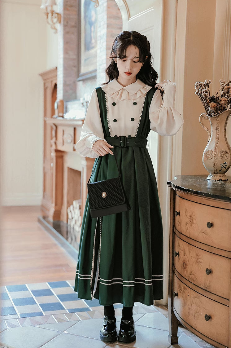 Lolita Faux Layered Midi Dress (Green)