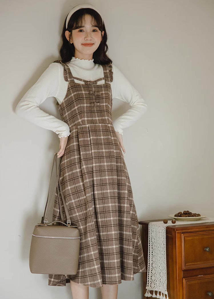 Cocoa Plaid Flutter Cami Dress (Brown)