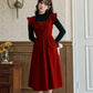 Velvet Frilly Bow Pinafore Dress (Red)