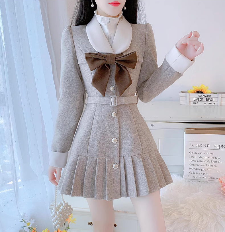 Peter Pan Collar Bow Mini Dress Coat (2 Colors)