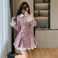 Flirty Plaid Tweed Mini Dress (Pink)