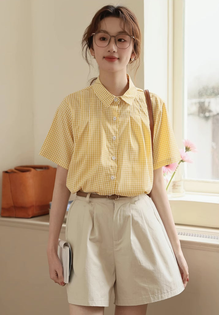 Gingham Plaid Blouse (Yellow)