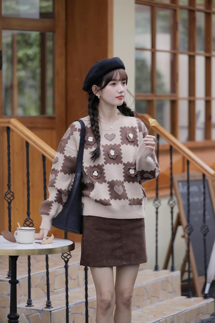 Checkerboard Biscuit Sweater (2 Colors)