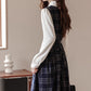 Oxford Plaid Midi Pinafore & Blouse Set (Navy)