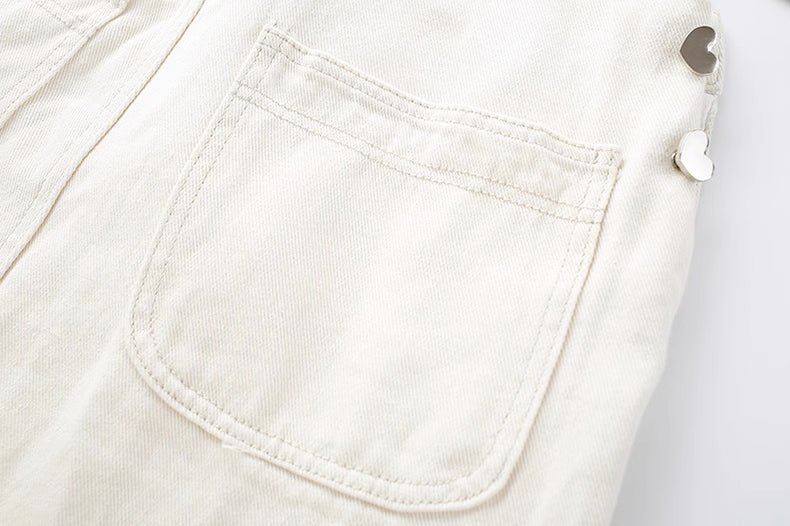 Sun Shining Embroidered Overalls (White)