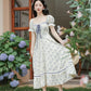 Porcelain Rose Lace Up Midi Dress (White/Blue)