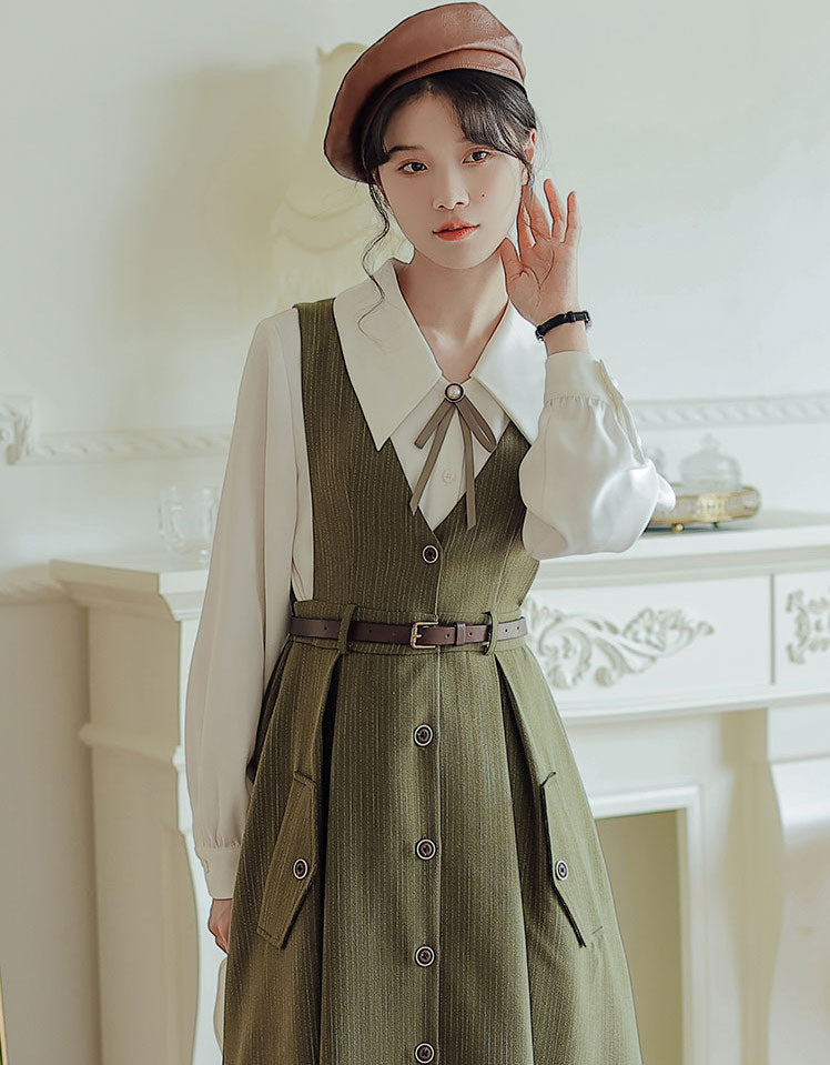 Traveller's Pinstripe Pinafore Set (3 Colors)