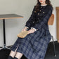 Academia Plaid Button Midi Dress (Navy)