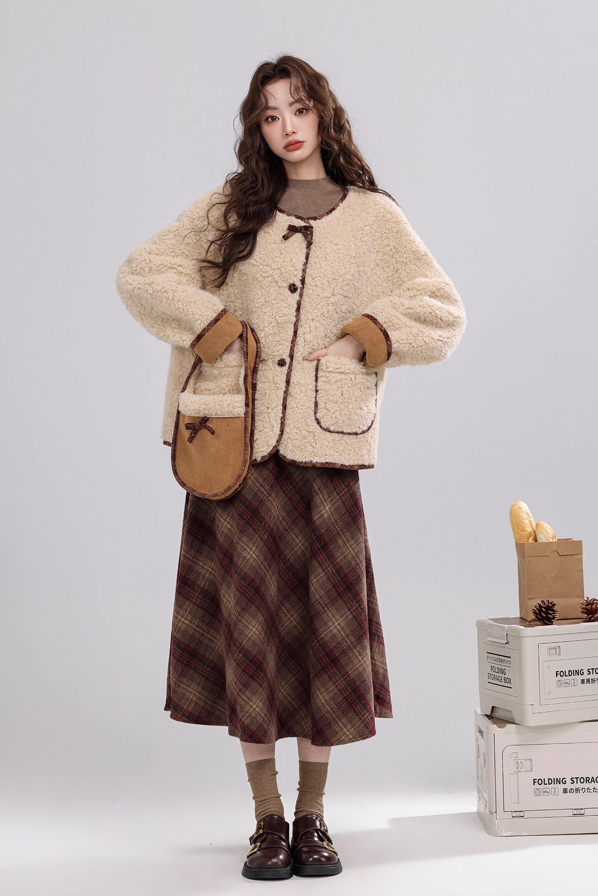 Round Neck Teddy Jacket (Khaki)