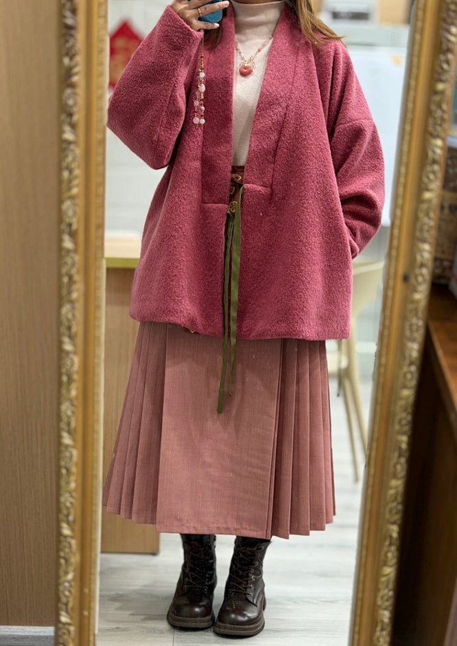 Fruity Fuzz Cross Collar Jacket & Mamianqun Set (2 Colors)