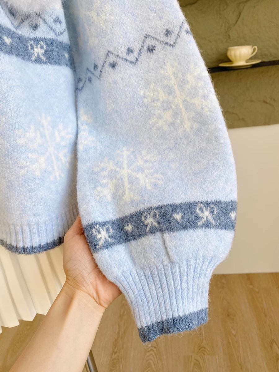 Snowy Snowman Fair Isle Cardigan (Blue)