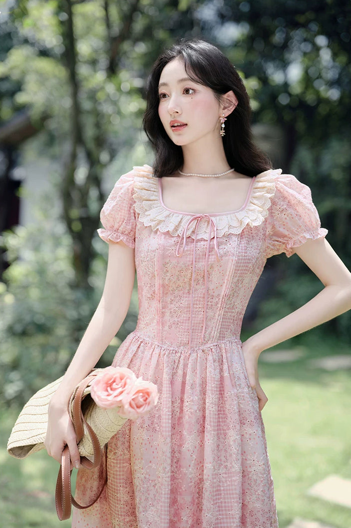 Patchwork Floral Maxi Dress (Pink)