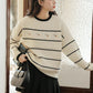 Emily Floral Stripe Sweater (White/Black)