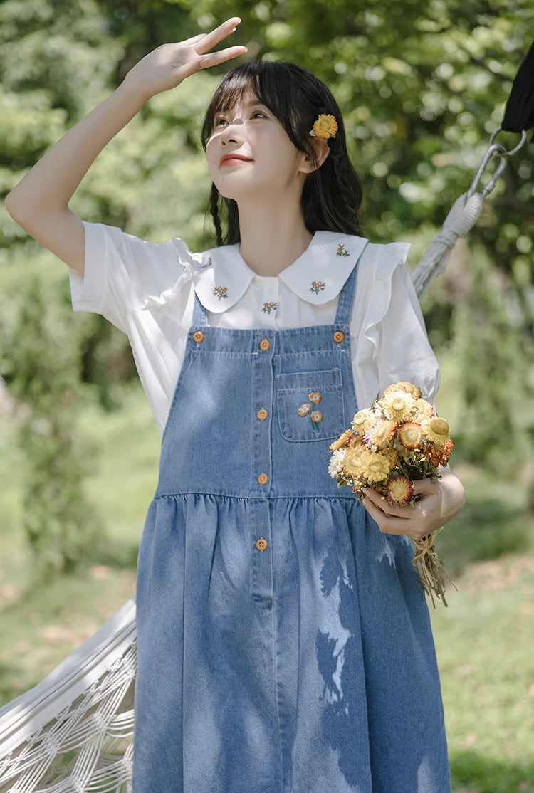 Button Up Poppy Pinafore (Medium Denim)