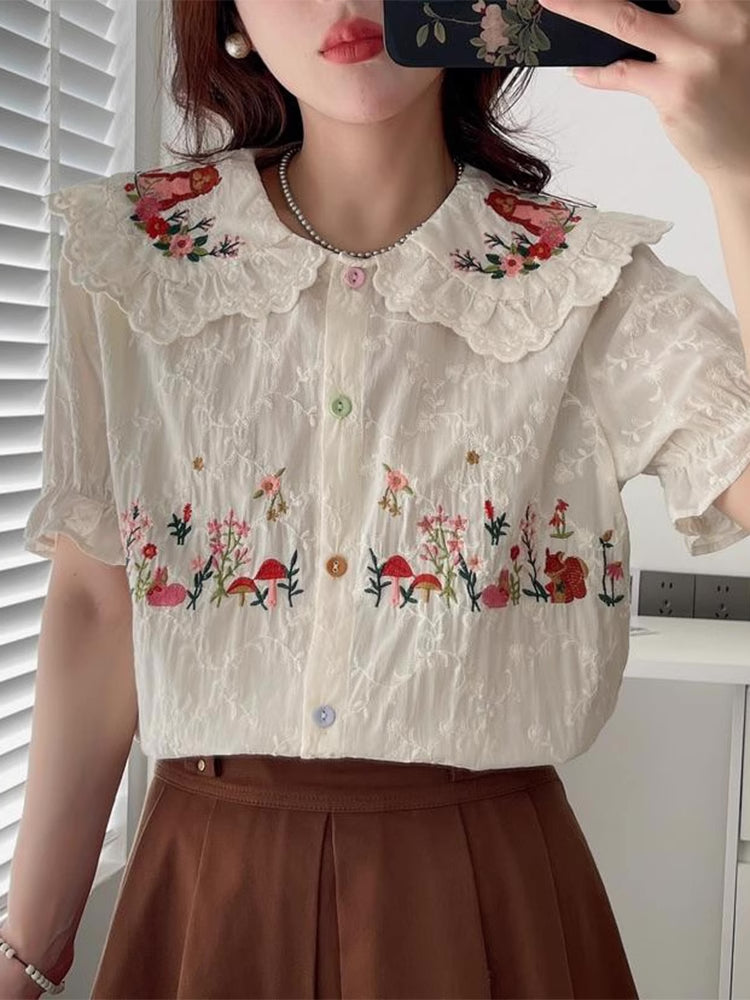 Squirreling Around Embroidered Blouse (2 Colors)