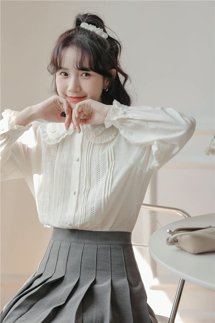 Ruffled Peter Pan Collar Blouse (White)
