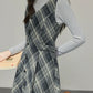 Midnight Plaid Pinafore Midi Dress (Grey)