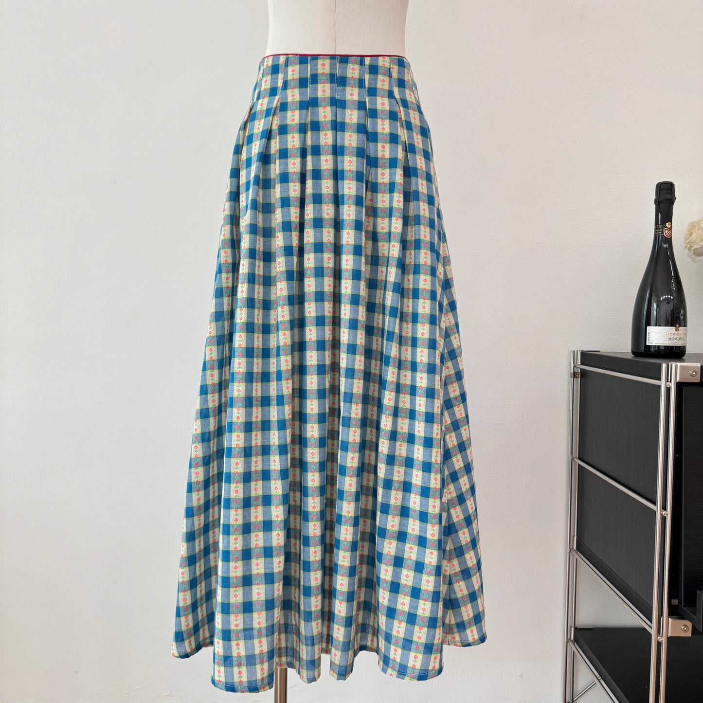 Vintage Gingham Floral Cami Dress (Blue)