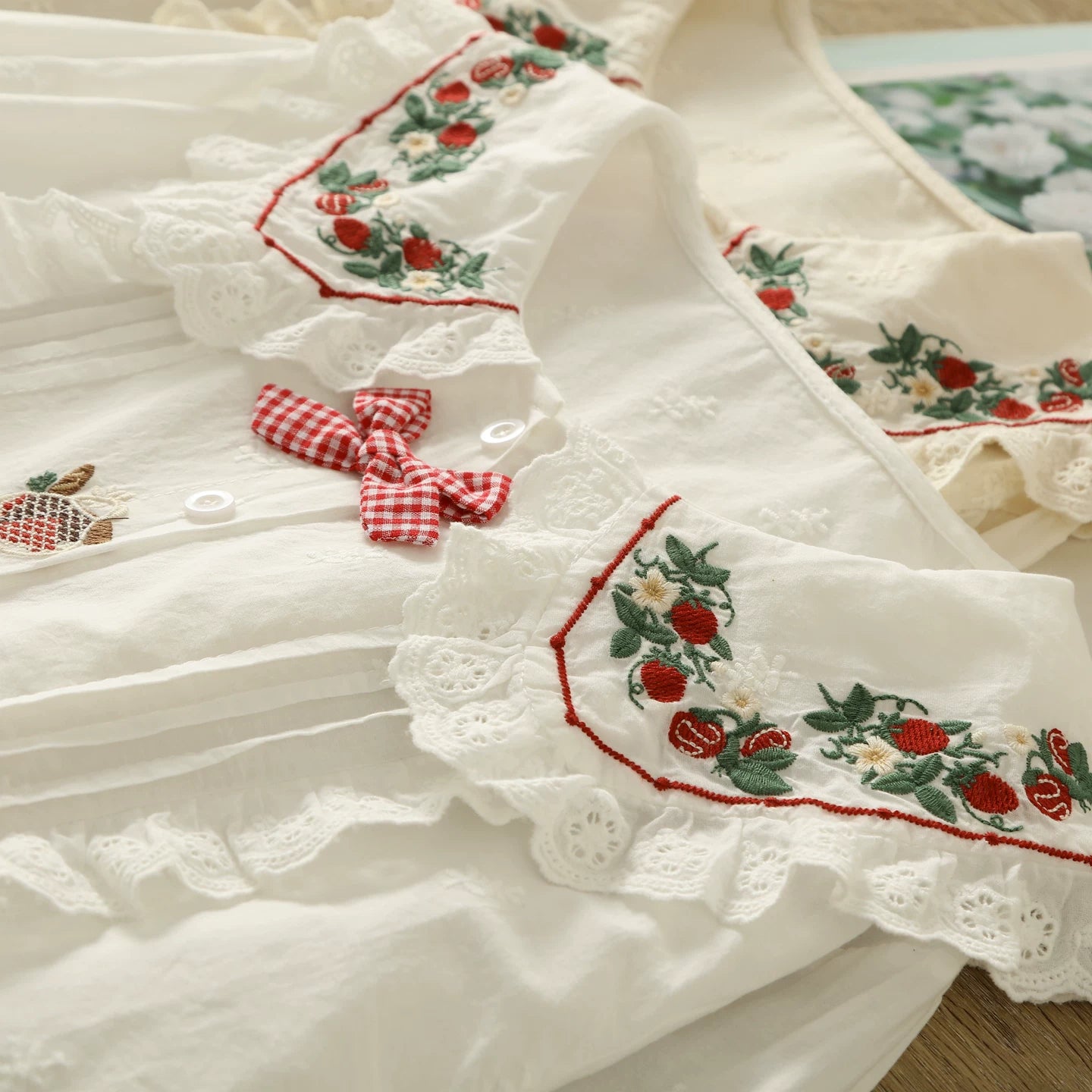 Strawberry Picnic Embroidered Blouse (2 Colors)