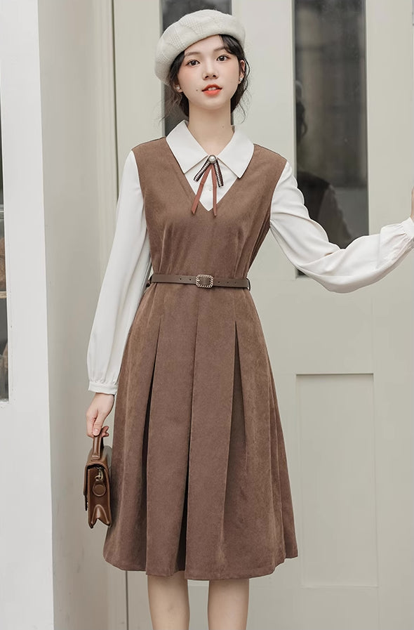 Basic Twofer Pinafore Dress (Brown)