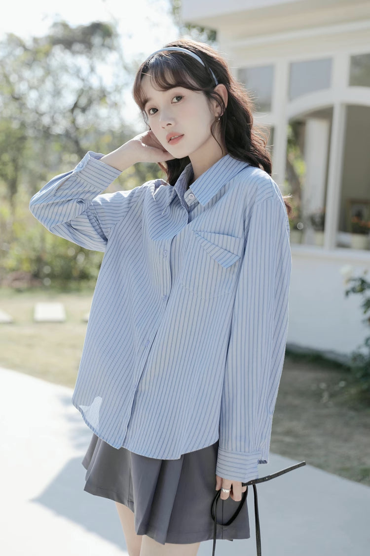 Boyfriend Stripe Button Up Shirt (2 Colors)