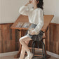 Ruffled Peter Pan Collar Blouse (White)
