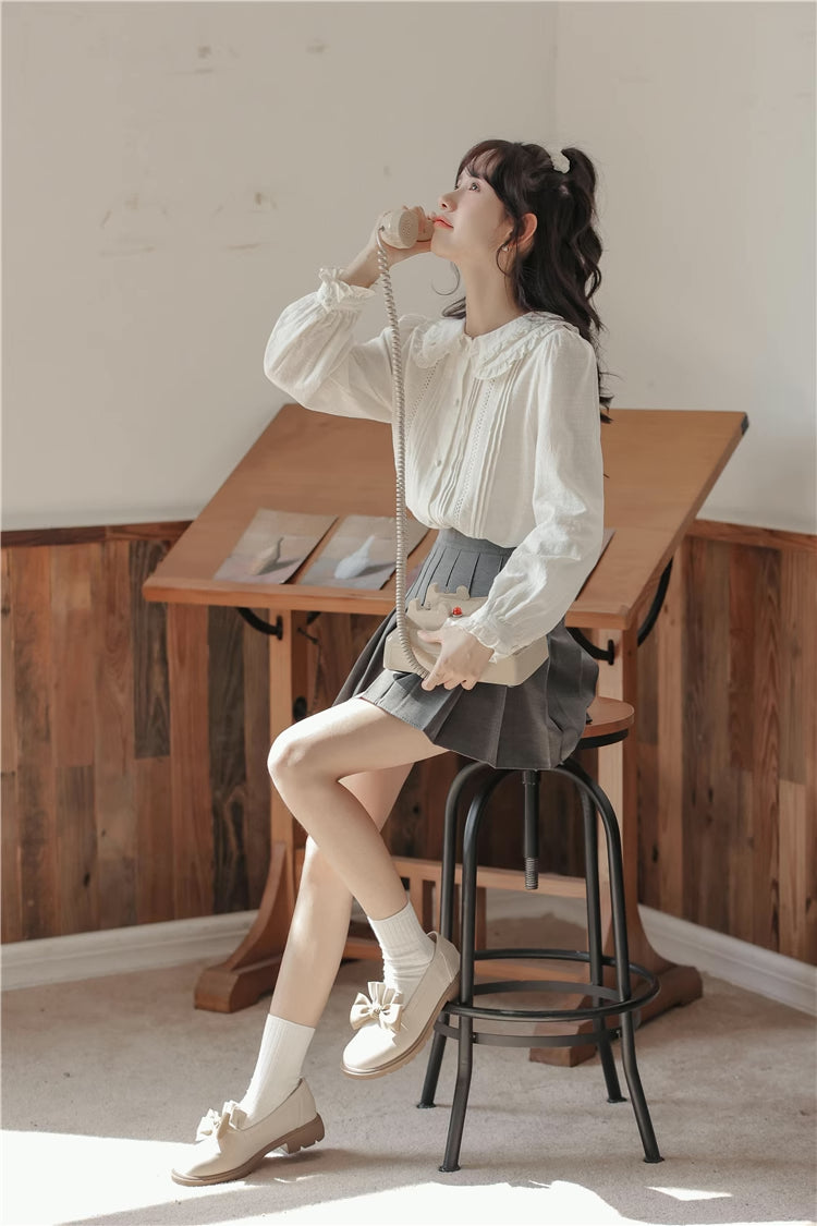 Ruffled Peter Pan Collar Blouse (White)