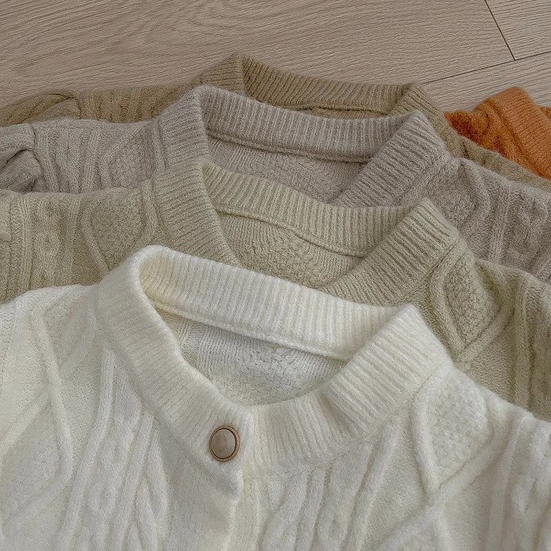 Round Neck Cable Knit Cardigan (9 Colors)