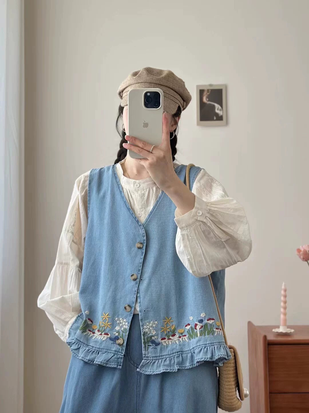 Forest Floor Embroidered Denim Vest (2 Colors)