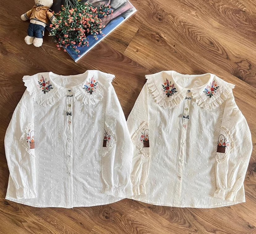 Flower Basket Embroidered Blouse (2 Colors)