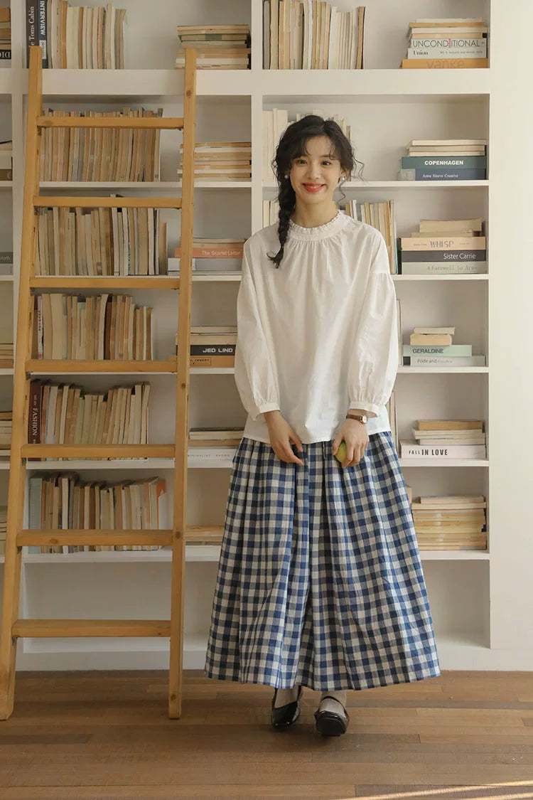 Everyday Blouse, Denim Vest & Gingham Skirt Set