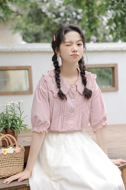 Broderie Collar Blouse (2 Colors)