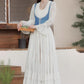 Belle Twofer Corset Peasant Maxi Dress (White/Blue)