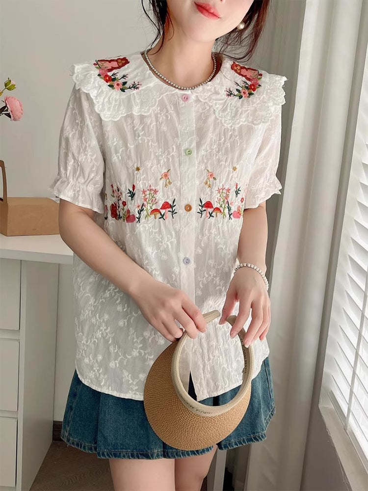 Squirreling Around Embroidered Blouse (2 Colors)