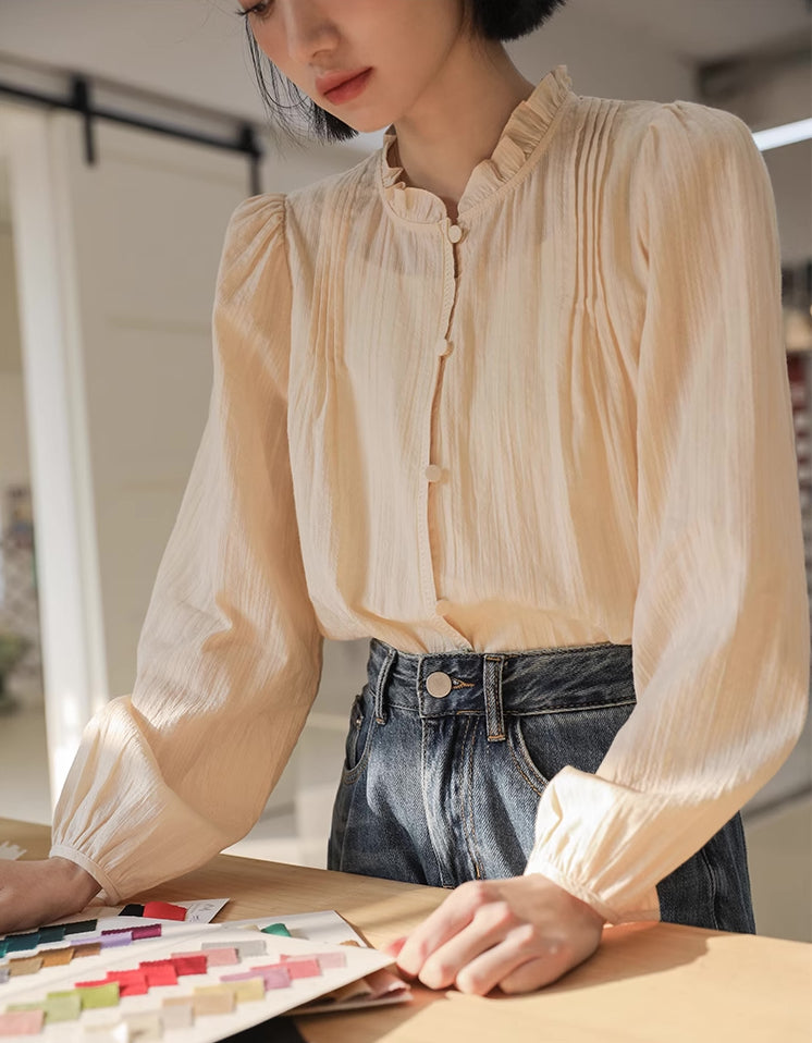 Frilly Collar Blouse (Yellow Beige)