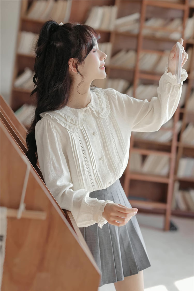 Ruffled Peter Pan Collar Blouse (White)